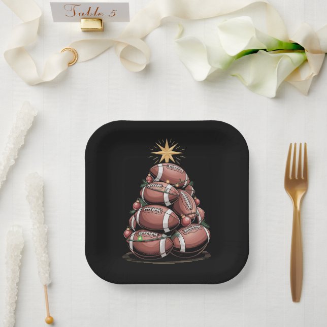 American Football Christmas Tree Xmas Pajamas  Paper Plates (Wedding)