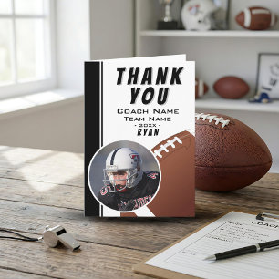 American Football Coach Football Ball Black Photo Thank You Card