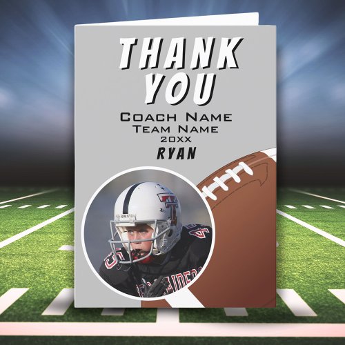 American Football Coach Football Ball Grey Photo Thank You Card