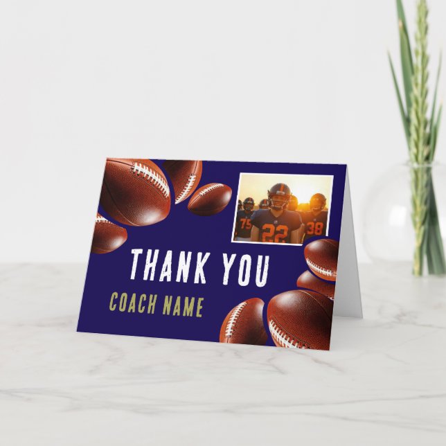 American Football Coach Name Photo Thank You Card (Front)