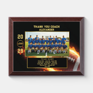 American Football Coach Thank You with Team Photo Award Plaque