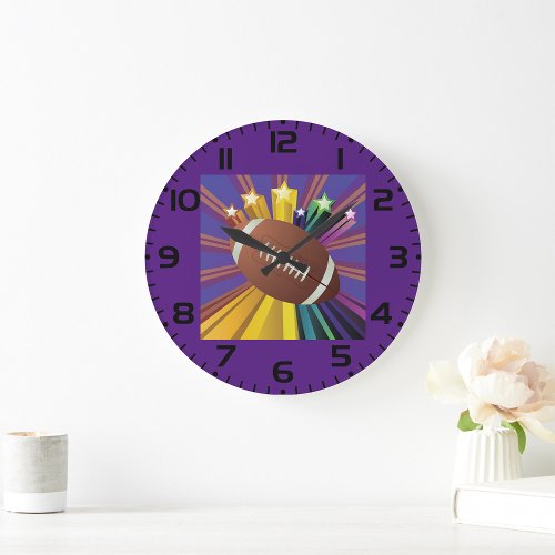 American Football Color Rays Large Clock