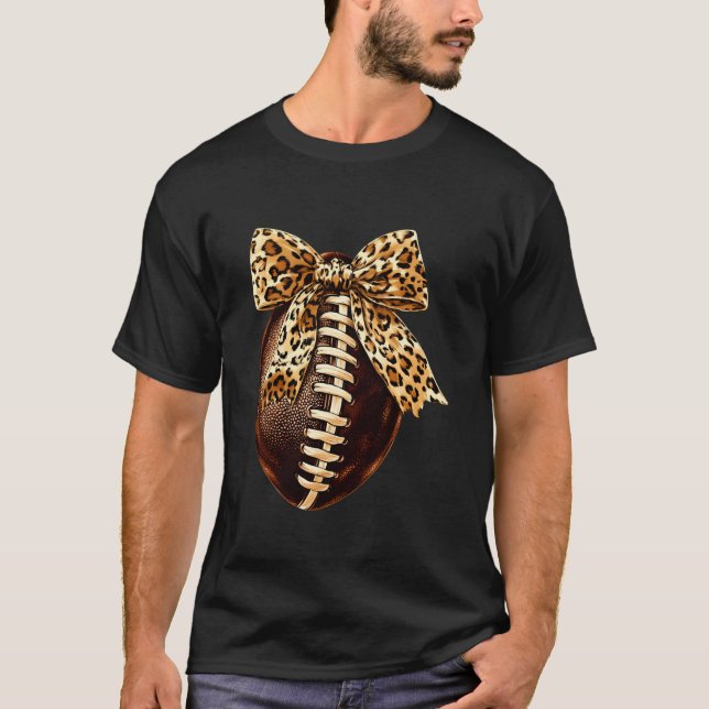 American Football Coquette Bow Cute Football Mom T-Shirt (Front)