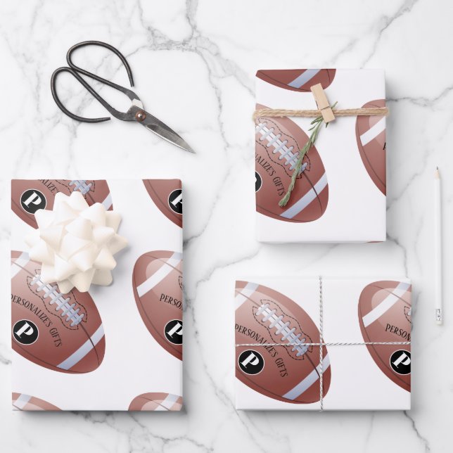 American Football Custom Monogram Name Wrapping Paper Sheets (Front)