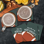 American Football Dark Green Square Paper Coaster<br><div class="desc">Customizable paper coasters feature an American football on dark green and the words "It's Game Day!" along with your last name. MORE colors and matching items in our store.</div>