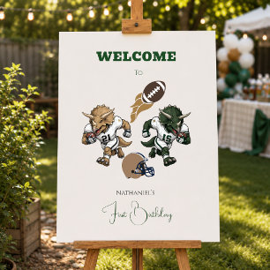 American Football dinosaur  birthday welcome sign 