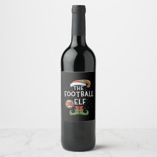 American Football Elf Family Matching Christmas  Wine Label