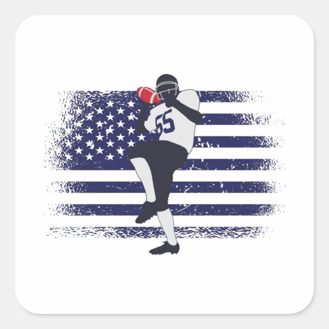 American Football Fan Jersey Shirt USA Flag Square Sticker (Front)