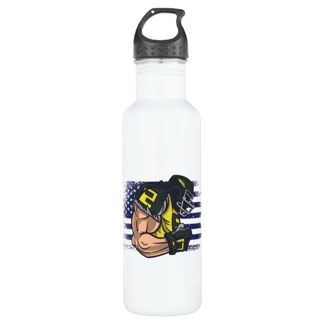 American Football Fan Jersey Shirt USA Flag Stainless Steel Water Bottle (Front)