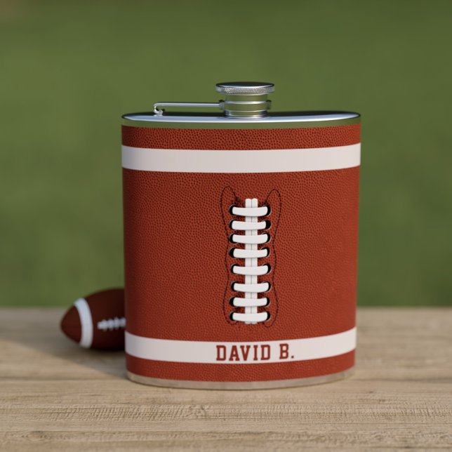 American Football Fan Name Tailgate Party Flask (A fun flask inspired by a football. Makes a great gift for your football mad dad)