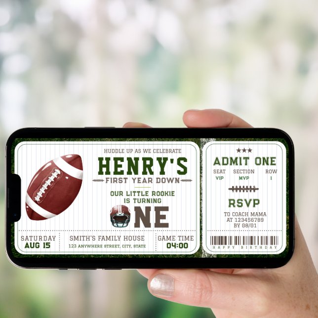 American Football First Year Down 1st Birthday Invitation (Front Digital)