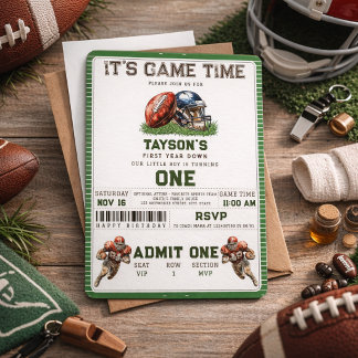 American Football First Year Down 1st Birthday Invitation