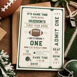 American Football First Year Down 1st Birthday Invitation