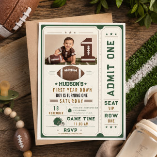American Football First Year Down 1st Birthday Invitation
