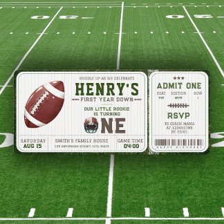 American Football First Year Down 1st Birthday Invitation