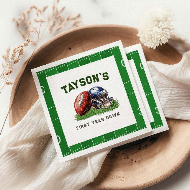 American Football First Year Down 1st Birthday Napkins (Score a touchdown at your little one's first birthday with these fun American football-themed napkin)