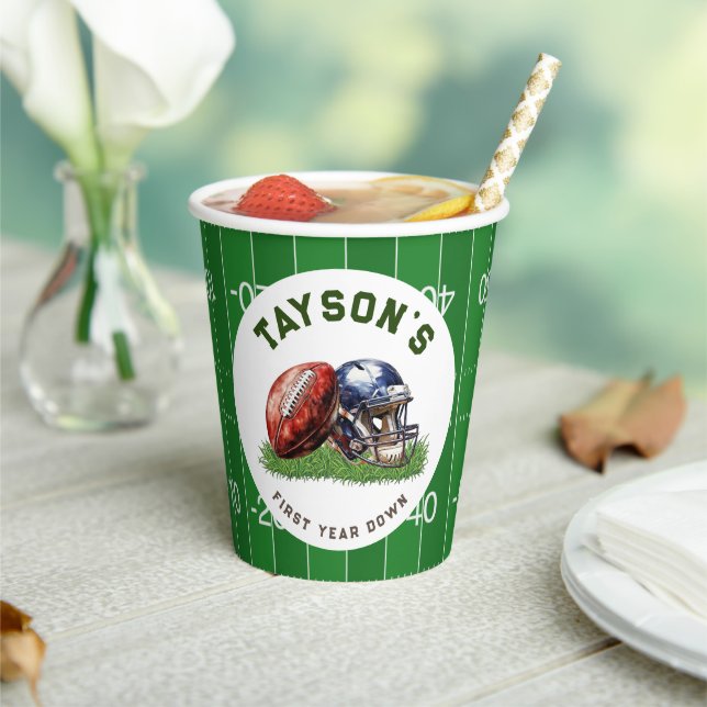 American Football First Year Down 1st Birthday Paper Cups (Insitu)