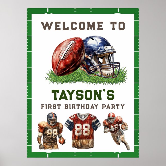 American Football First Year Down 1st Birthday Poster (Front)