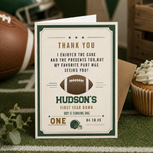 American Football First Year Down 1st Birthday Thank You Card