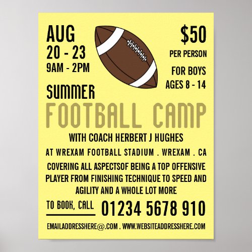 American Football Football Camp Advertising Poster