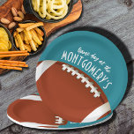 American Football Game Day Aqua Paper Plates<br><div class="desc">Customizable paper plates in 2 SIZES - 9" and 7" feature an American football on aqua and the words "It's Game Day!" along with your name. MORE colors and matching items in our store.</div>