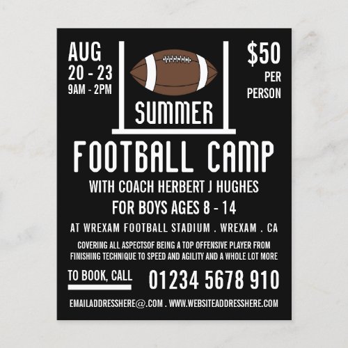 American Football  Goal Football Camp Advertising Flyer