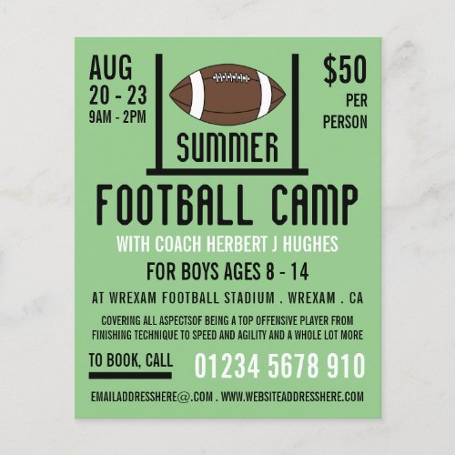 American Football  Goal Football Camp Advertising Flyer