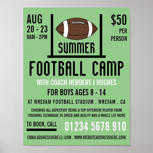 American Football  Goal Football Camp Advertising Poster
