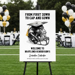 American Football Graduation Party Welcome Sign<br><div class="desc">Celebrate your graduating athlete with this american football themed foam board welcome sign. Featuring a clean, modern design with a football helmet and graduation cap, this sign sets the tone for a high-energy celebration. Perfect for high school football players, team captains, and future collegiate athletes, it's an eye-catching display for...</div>