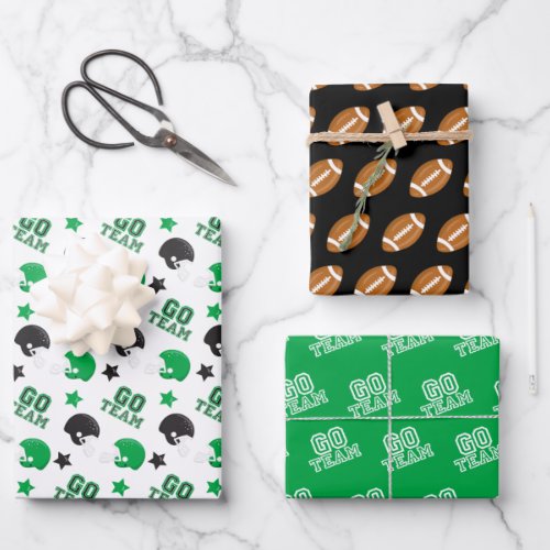 American Football Green and Black Patterns Wrapping Paper Sheets
