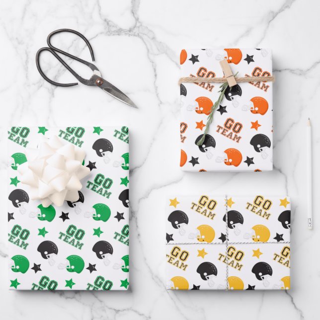 American Football Green, Orange, Yellow Patterns Wrapping Paper Sheets (Front)