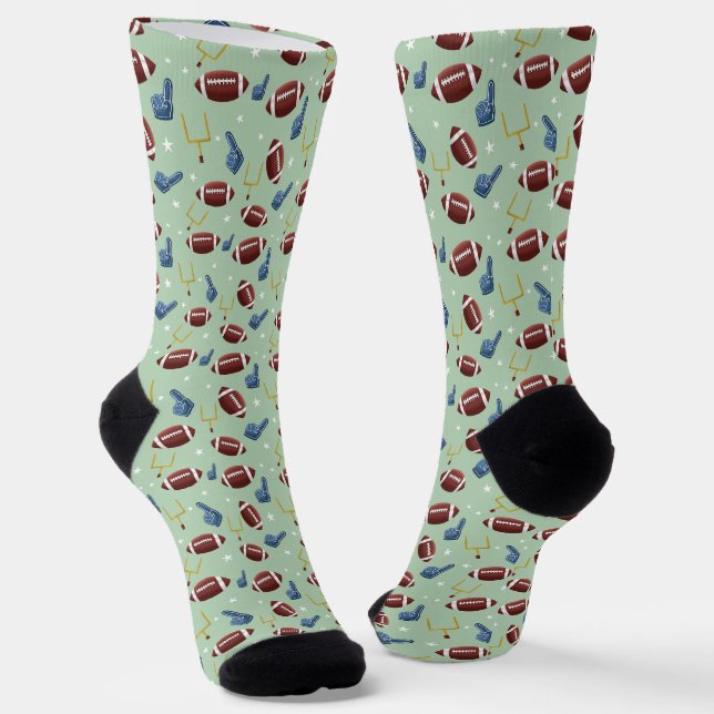 American Football Green Pattern Socks (Angled)