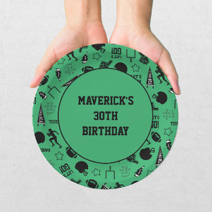 American Football Green Sports 30th Birthday Paper Plates
