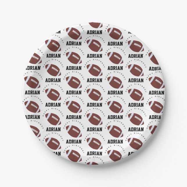 American Football Gridiron Ball Birthday Name Paper Plates (Front)