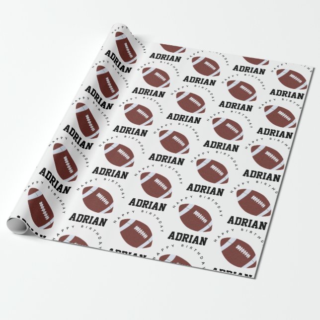 American Football Gridiron Ball Birthday Name  Wrapping Paper (Unrolled)