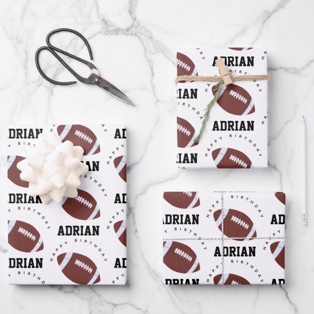 American Football Gridiron Ball Birthday Name Wrapping Paper Sheets (Front)