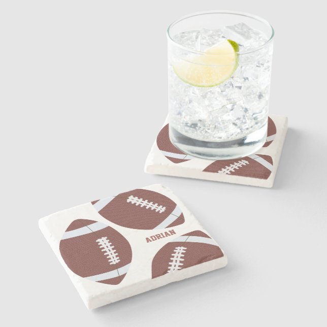 American Football Gridiron Ball Personalized Stone Coaster (Side)
