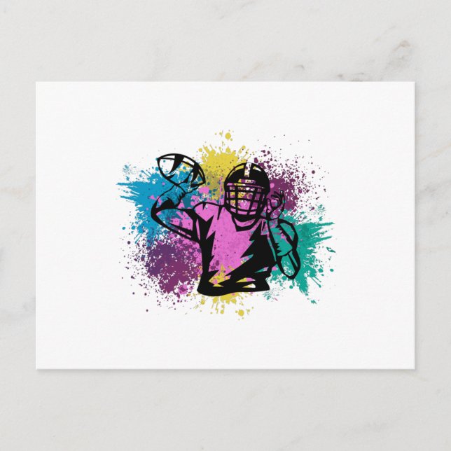 American Football Grungy Color Splashes Postcard (Front)