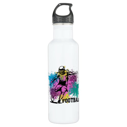 American Football Grungy Color Splashes Stainless Steel Water Bottle