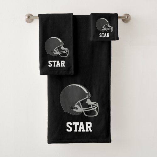 American Football Helmet  Text on Black Bath Towel Set