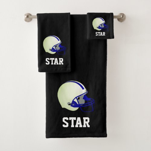 American Football Helmet  Text on Black Bath Towel Set