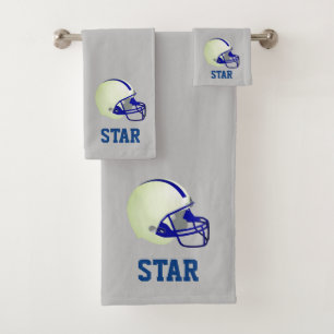 American Football Helmet & Text on Light Gray Bath Towel Set