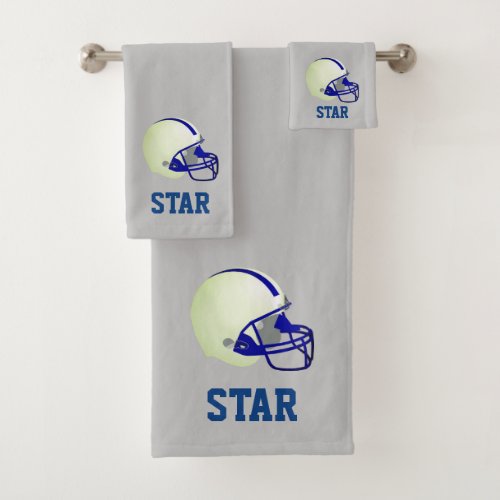 American Football Helmet  Text on Light Gray Bath Towel Set