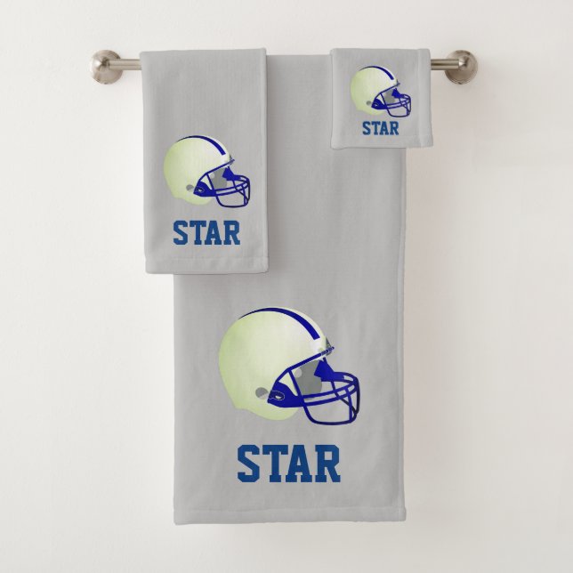 American Football Helmet & Text on Light Gray Bath Towel Set (Insitu)