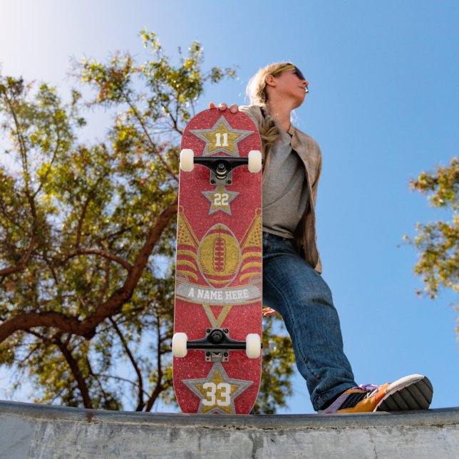 American Football Jersey Colors Red + Gold Glitter Skateboard (Outdoor 1)