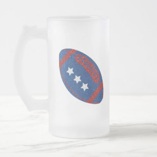 American Football July 4th Glitter Frosted Glass Beer Mug