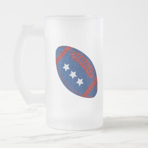 American Football July 4th Glitter Frosted Glass Beer Mug