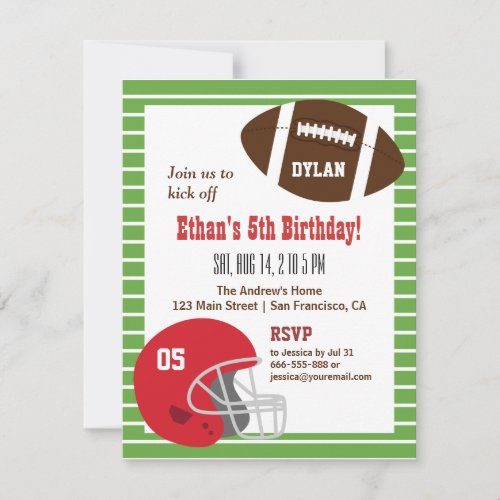 American Football Kids Birthday Party Invitations