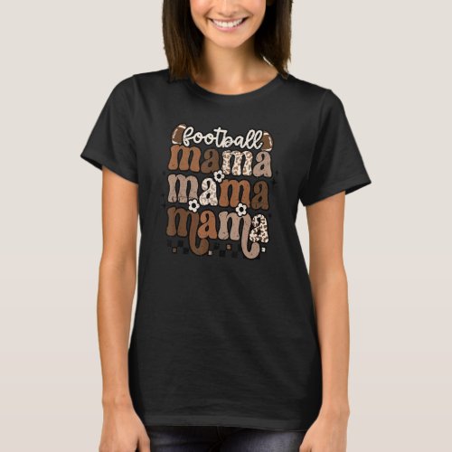 American Football Mama Mom Retro Groovy Game Day V T_Shirt