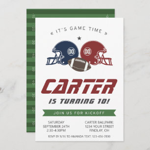American Football Navy Red, Any Age Birthday Party Invitation
